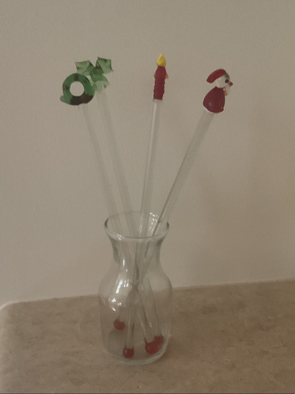 Christmas Glass Drink Stirrer Set with Red and Green Accents